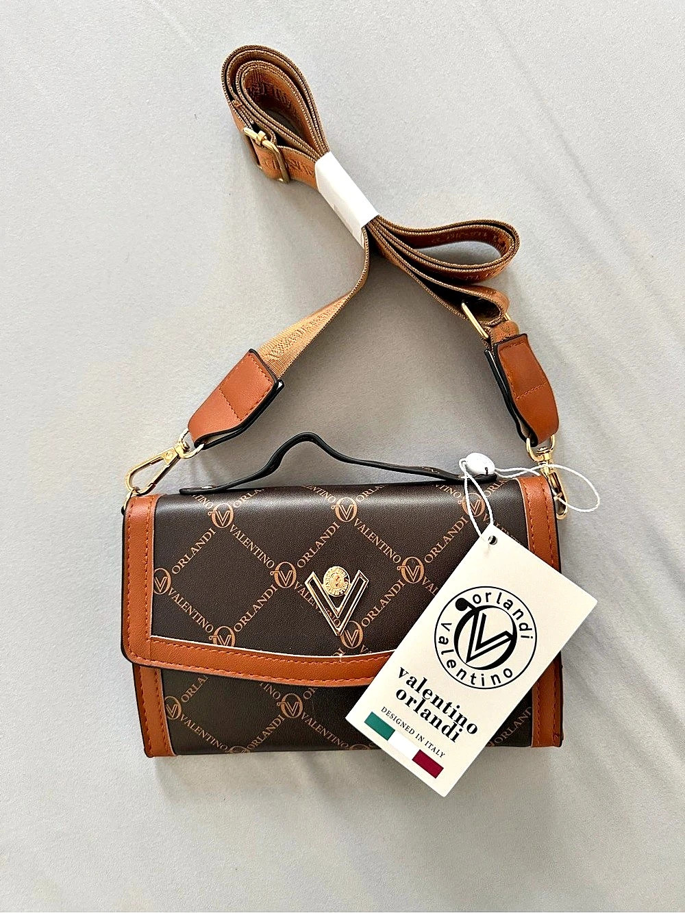 Valentino Orlandi Brown Monogram Crossbody Wallet Bag NWT